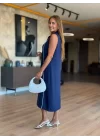 Kadın Modal Kumaş şerit Detaylı Fermuarlı Midi Elbise