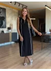 Kadın Modal Kumaş şerit Detaylı Fermuarlı Midi Elbise