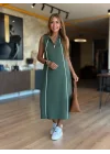 Kadın Modal Kumaş şerit Detaylı Fermuarlı Midi Elbise