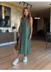 Kadın Modal Kumaş şerit Detaylı Fermuarlı Midi Elbise