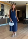 Kadın Modal Kumaş şerit Detaylı Fermuarlı Midi Elbise