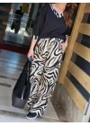 Kadın Modal Kumaş V Yaka Dirsek Kol Zebra Desenli Ikili Takım