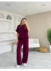 Kadın Modal Kumaş V Yaka Tişört Ve Bol Kesim Pantolon Ikili Takım