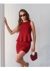 Kadın Modal Kumaş Volanlı Mini Etek Takım