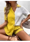 Kadın Müslim Keten Kumaş çiftren şort Gömlek Takım