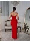 Kadın Omuz Askılı Derin Yırtmaç Detay Maxi Boy Elbise