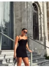 Kadın Omuz Askılı File Kumaş Likralı Mini Elbise