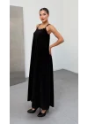 Kadın Omuz Askılı Kuş Gözü Zincir Detay Sandy Kumaş Maxi Boy Elbise