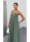 Kadın Omuz Askılı Kuş Gözü Zincir Detay Sandy Kumaş Maxi Boy Elbise