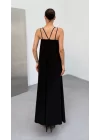 Kadın Omuz Askılı Kuş Gözü Zincir Detay Sandy Kumaş Maxi Boy Elbise
