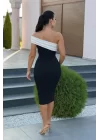 Kadın Omuz Dekolteli Arkası Büzgü Detay Midi Boy Elbise