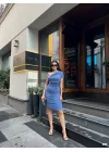 Kadın Omuz Dekolteli Arkası Büzgü Detay Sandy Kumaş Elbise