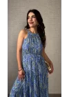 Kadın Omuzlardan Açık Boyundan Geçmeli Desenli Süprem Bluz