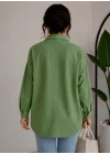 Kadın Yağ Yeşili Pamuklu Keten Tek Cepli Bohem Pinterest Oversize Gömlek