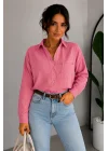 Kadın Pembe Pamuklu Keten Tek Cepli Bohem Pinterest Oversize Gömlek