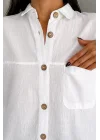Kadın Pembe Pamuklu Keten Tek Cepli Bohem Pinterest Oversize Gömlek