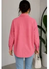 Kadın Pembe Pamuklu Keten Tek Cepli Bohem Pinterest Oversize Gömlek
