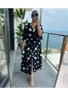 Kadın Puantiyeli Kruvaze Uzun Elbise