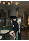 Kadın Pul Payet Kumaş Halter Yaka Mini Elbise