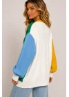 Kadın Renk Bloklu Pamuklu Triko Oversize Pinterest Hırka