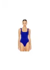 Kadın Saks Mavisi Sıfır Kol Çift Kat İpek Jarse Bodysuit K34