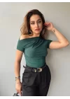 Kadın Sandy Kumaş Düşük Omuz Bluz