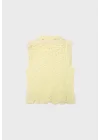 Kadın Sarı Dik Yaka Dantelli Çin Düğmeli Bohem Yelek Crop Bluz