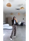 Kadın Saten Kumaş Leopar Desenli Pantolon