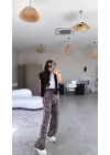 Kadın Saten Kumaş Leopar Desenli Pantolon