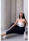 Kadın Scuba Krep Likralı Yan Fermuarlı Lastikli Harem Pantolon
