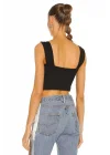 Kadın Sıfır Kol Kalın Askı Çift Kat Ipek Jarse Crop Top