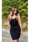 Kadın Sıfır Kol önü Püsküllü Askılı Viskon Mini Elbise