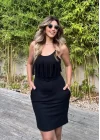 Kadın Sıfır Kol önü Püsküllü Askılı Viskon Mini Elbise