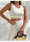 Kadın Sıfır Kol Püskül Detay Geniş Paça Kaşkorse Ikili Takım