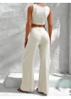 Kadın Sıfır Kol Püskül Detay Geniş Paça Kaşkorse Ikili Takım
