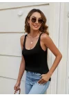 Kadın Sıfır Kol U Yaka Askılı Triko Bluz