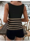 Kadın Sıfır Kol Yuvarlak Yaka şerit Detay Triko Bluz