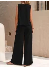 Kadın Sıfır Kollu Bisiklet Yaka Aerobin Bluz Ve Pantolon Ikili Takım