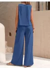 Kadın Sıfır Kollu Bisiklet Yaka Aerobin Bluz Ve Pantolon Ikili Takım