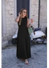 Kadın Sıfır Kollu Bisiklet Yaka Viskon Elbise