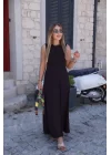 Kadın Sıfır Kollu Bisiklet Yaka Viskon Elbise