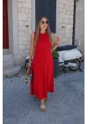 Kadın Sıfır Kollu Bisiklet Yaka Viskon Elbise