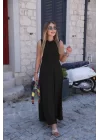 Kadın Sıfır Kollu Bisiklet Yaka Viskon Elbise