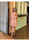Kadın Sıfır Kollu Bisiklet Yakalı Fırfırlı Desenli Sofya Elbise