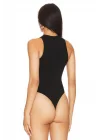 Kadın Siyah Sıfır Kol Çift Kat Ipek Jarse Bodysuit