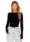 Kadın Siyah Sıfır Yaka Parmak Geçmeli Bodysuit