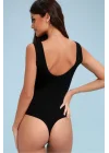 Kadın Siyah Sırt Dekolte Ipek Jarse Bodysuit