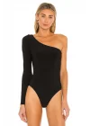 Kadın Siyah Tek Omuz Dekolteli Ipek Jarse Bodysuit