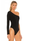 Kadın Siyah Tek Omuz Dekolteli Ipek Jarse Bodysuit