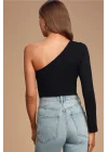 Kadın Siyah Tek Omuz Ipek Jarse Body